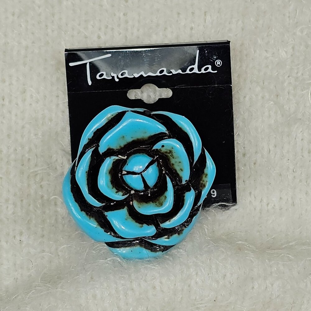 Taramanda Gaudy Blue Flower Ring Size 9 NEW